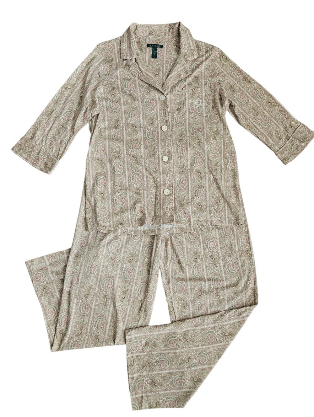 Lauren Ralph Lauren Bingham Knits Paisley Cotton Pajama Set Sz XL Cottage Cozy